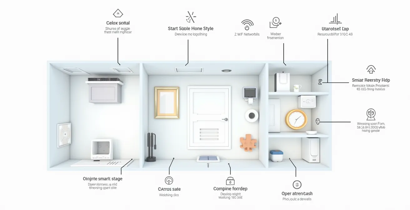 Schéma clair illustrant les protocoles de communication Zigbee, Z-Wave et Wi-Fi dans une maison connectée avec des connexions entre appareils