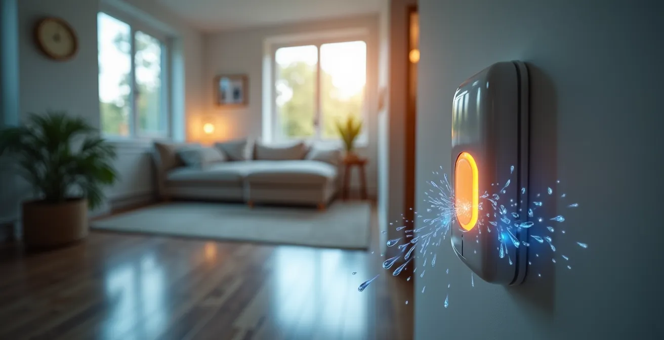 Maison moderne connectee avec capteurs detects fuite d eau et systeme de prevention dommages