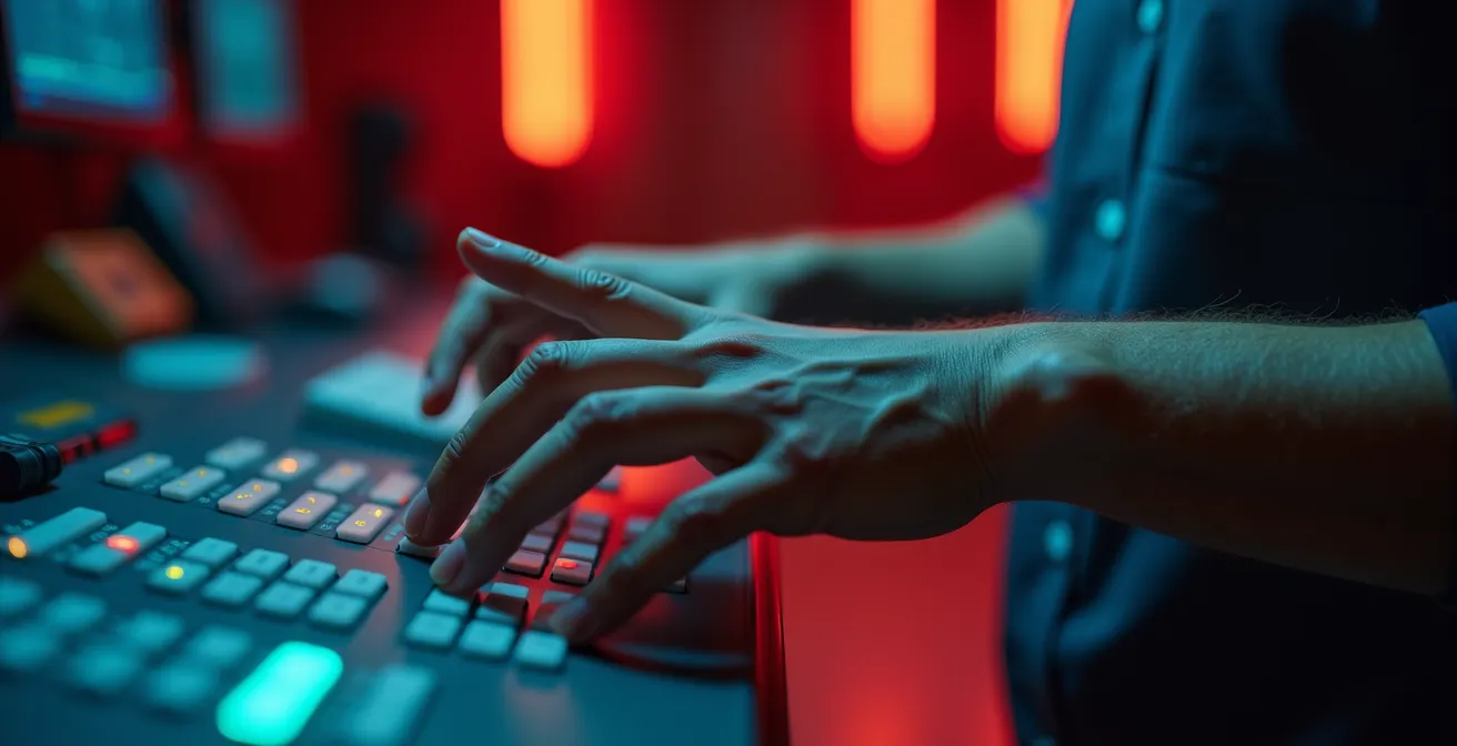 Opérateur au téléphone transmettant des informations précises depuis un poste de contrôle