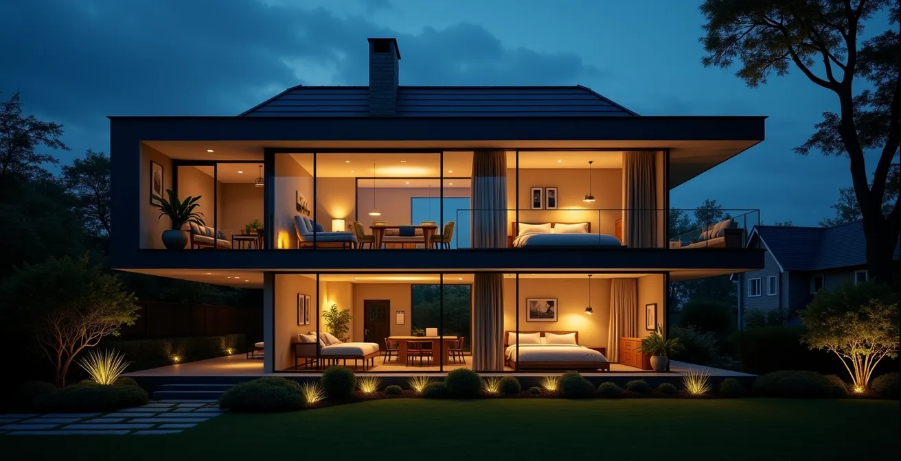 Système de sécurité domotique avec détection en couches et scénarios automatisés